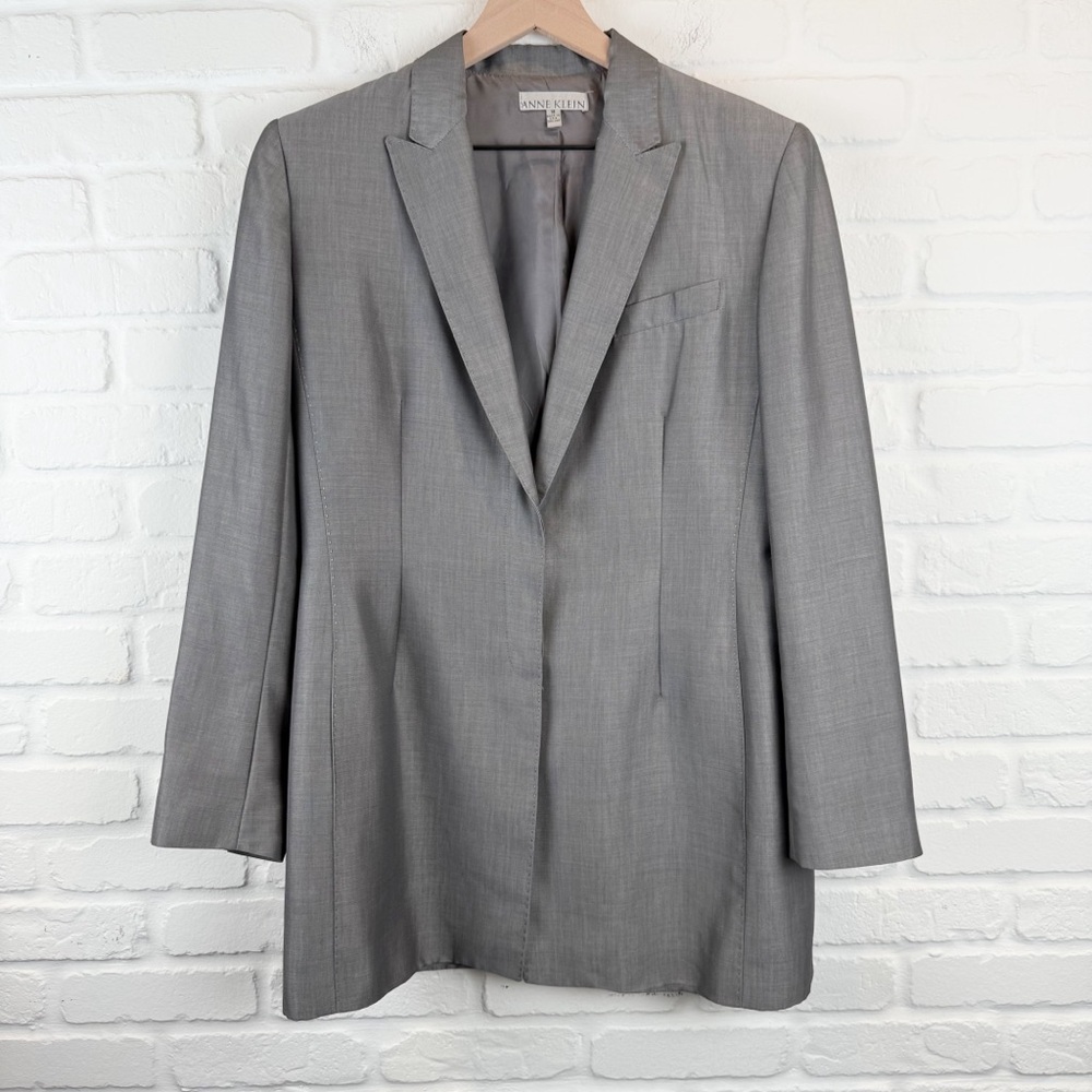 Vintage Anne Klein Gray Skirt Suit Blazer Pencil Skirt Platinum Size 12 NWT